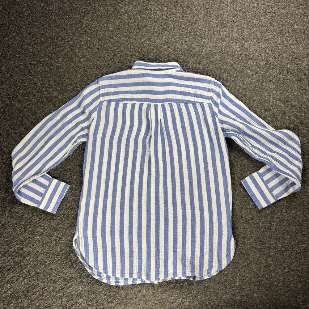 J.Crew Factory Womens Sz XS Striped Gauze Button Up Shirt Blue White Coastal - Picture 8 of 11